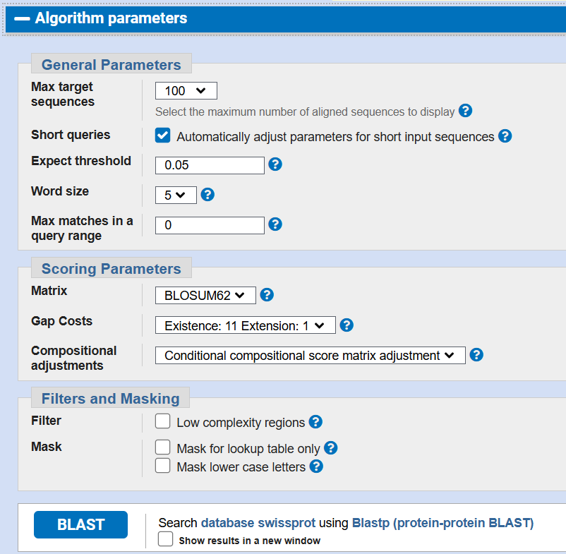 Algorithm parameters