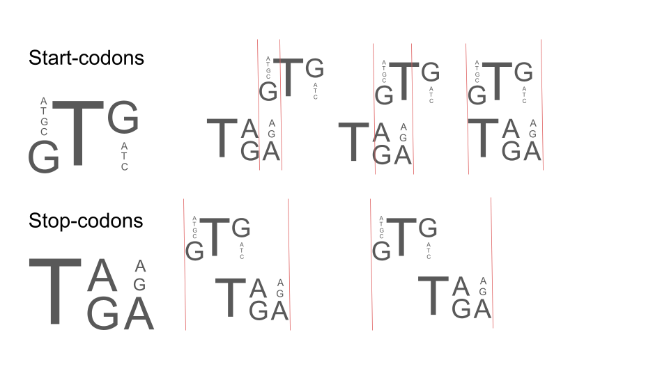 Demonstration of different intersection variants for lengths from 1 to 5