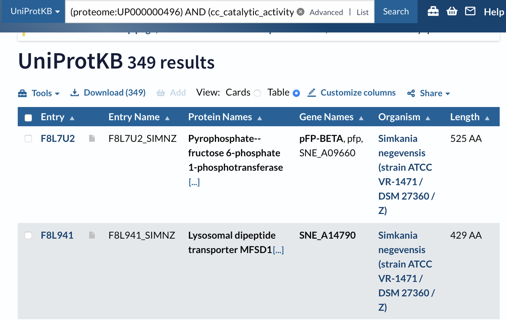 Рис. 2. Поиск с помощью поля function > catalytic activity