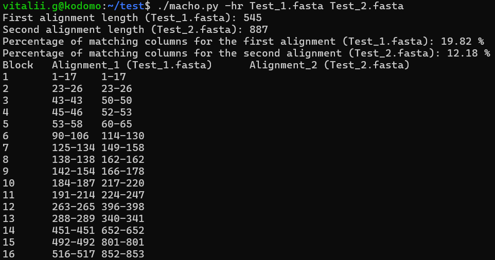MACHO human readable output